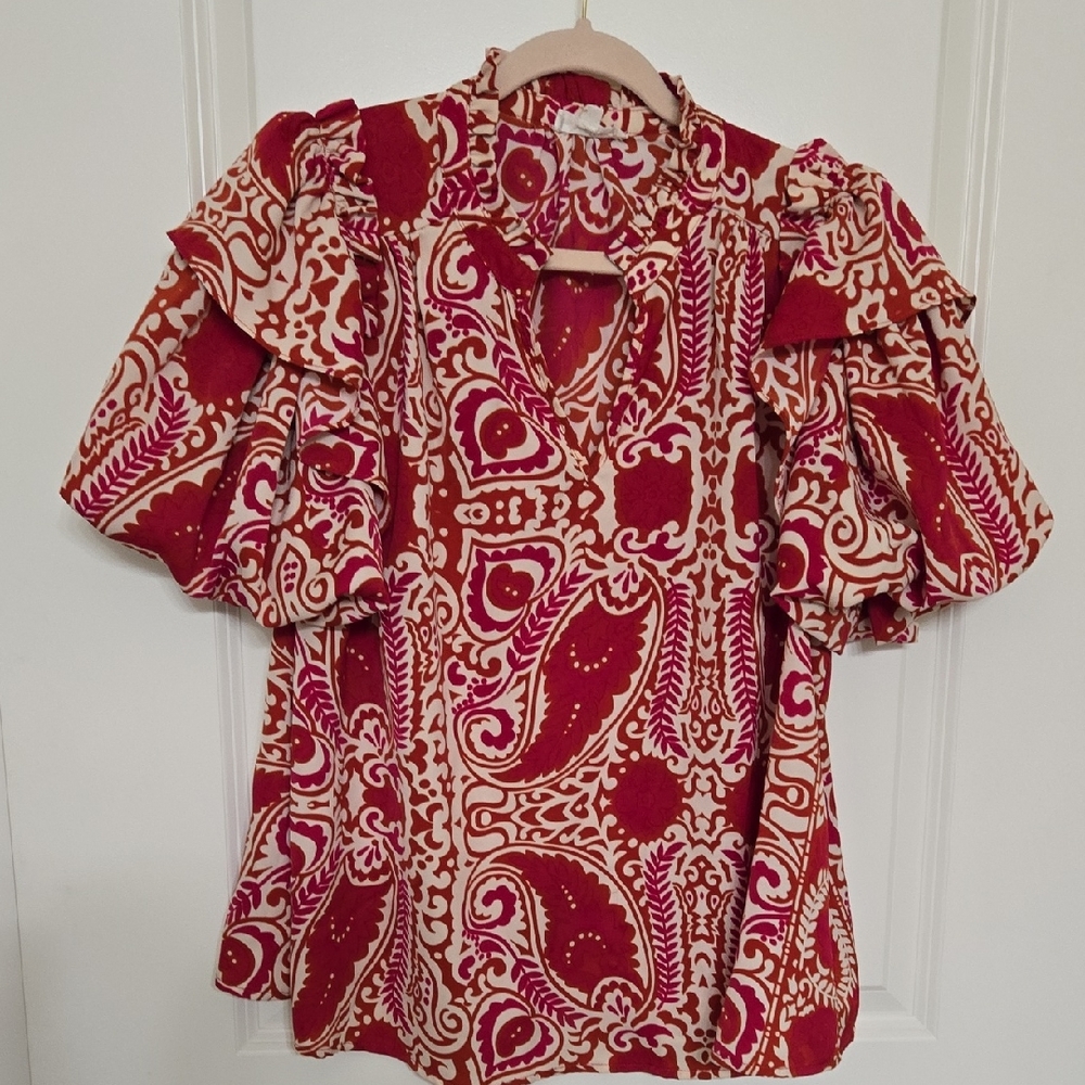 Entro Red and Cream Paisley Blouse